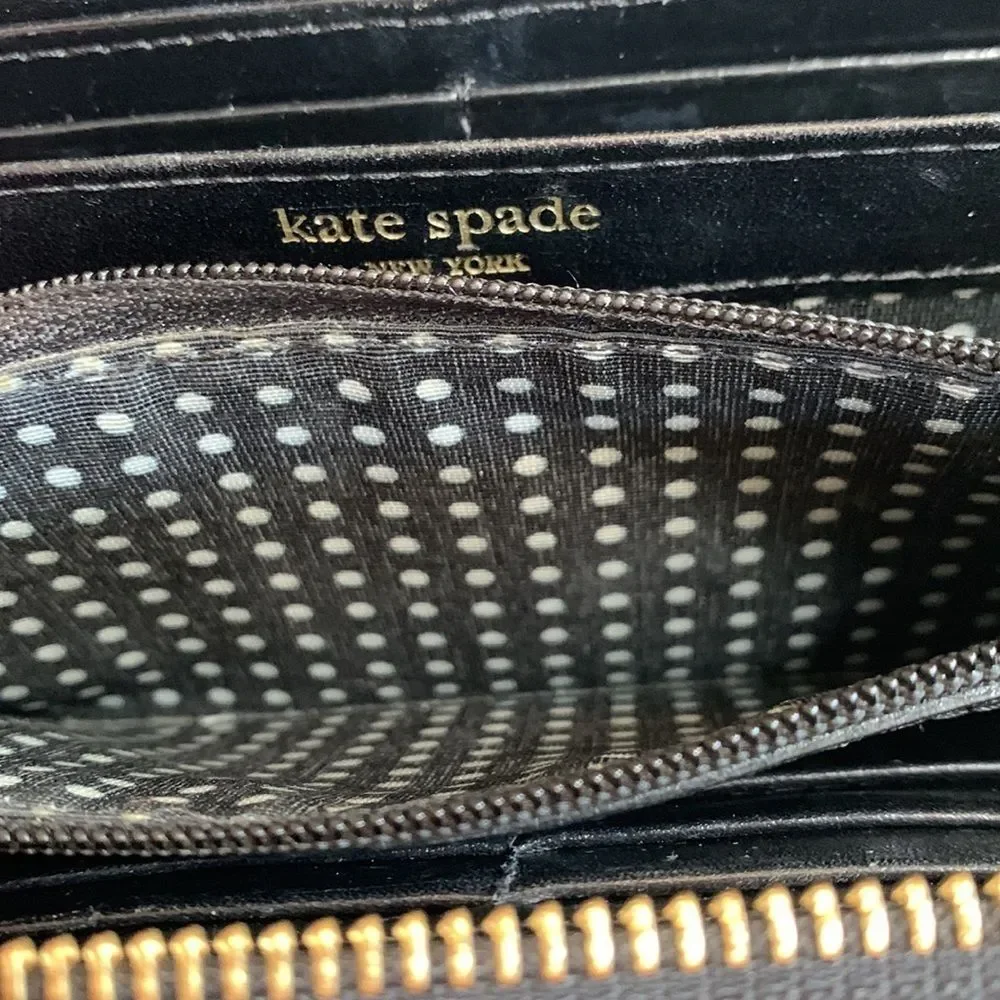 Kate Spade Zip Around Wallet Black Nylon Logo Plate
